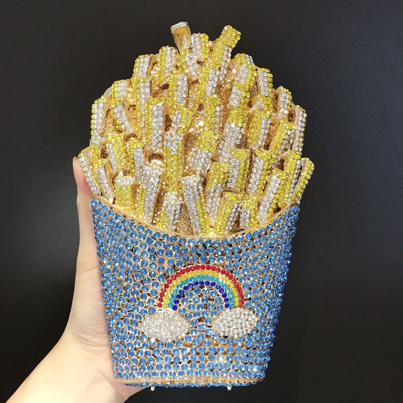 Standard Size / 4 JANHE Crystal French Fries Chips Clutch Shoulder Begs Metal Chain Women Evening Box Bags Wedding Party Purse Rhinestone Handbags