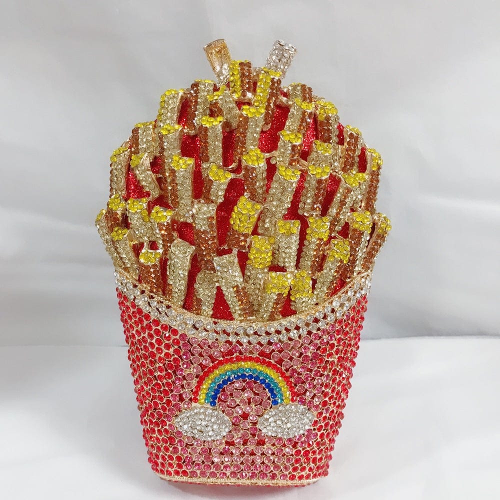 Standard Size / 7 JANHE Crystal French Fries Chips Clutch Shoulder Begs Metal Chain Women Evening Box Bags Wedding Party Purse Rhinestone Handbags