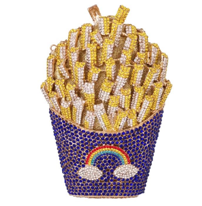 Standard Size / 8 JANHE Crystal French Fries Chips Clutch Shoulder Begs Metal Chain Women Evening Box Bags Wedding Party Purse Rhinestone Handbags