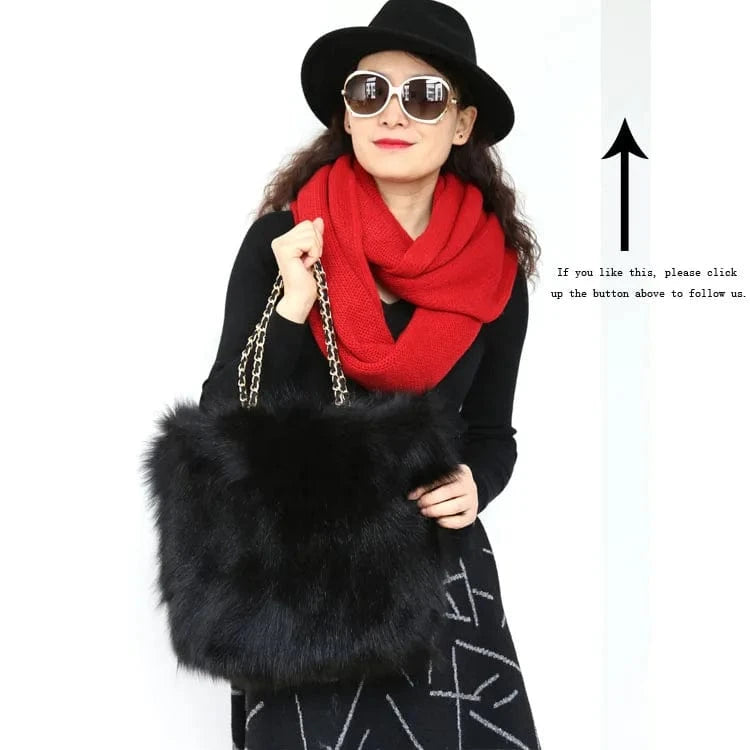 Stocking Bag Small Fluffy Skull Charm Silver Shoulder Shopping Real Fur Handbag