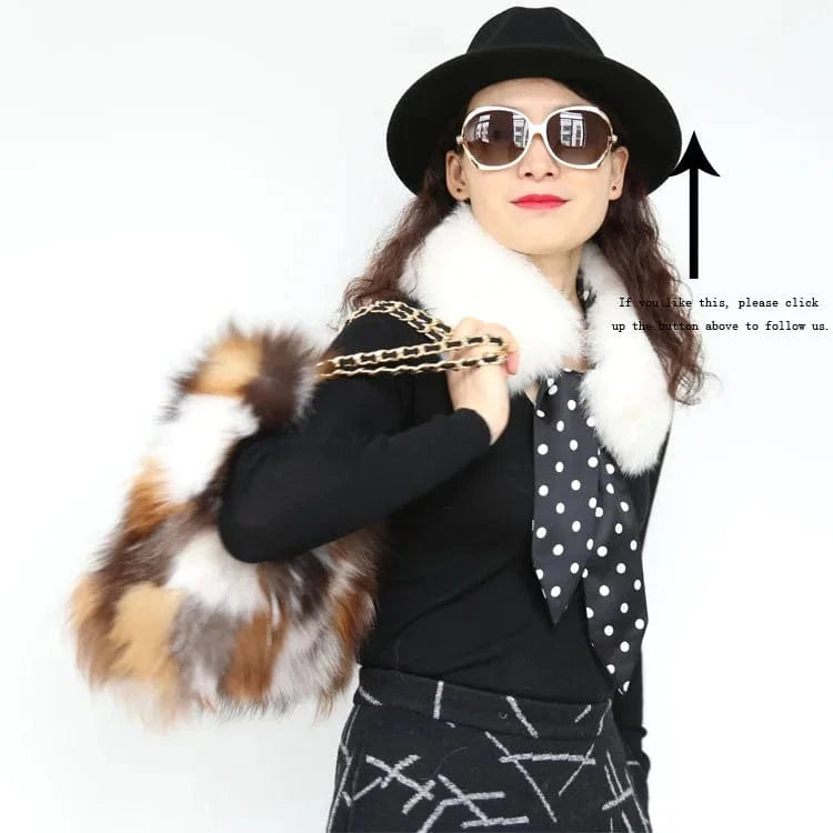 Stocking Bag Small Fluffy Skull Charm Silver Shoulder Shopping Real Fur Handbag