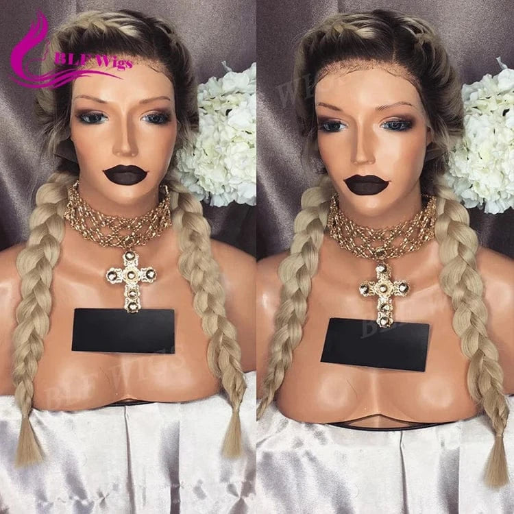 Straight Hair Full Lace Wigs Ombre Ash Blond Remy Brazilian Human Hair Wig Lace Front Box Braid Wig