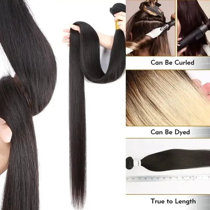 Straight Human Hair Bundles 28 30 32 40 Inch,100 Natural Original Raw Indian Human Hair weave Bundles with hd frontal