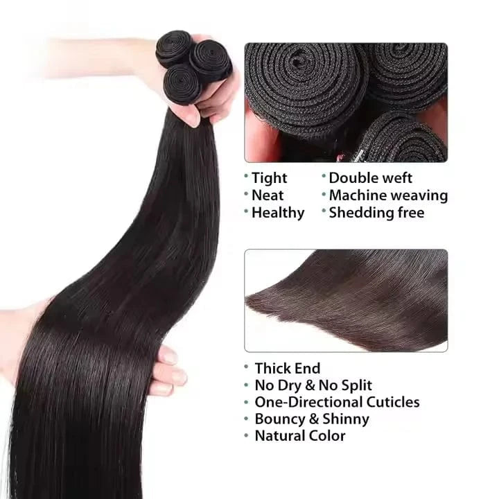 Straight Human Hair Bundles 28 30 32 40 Inch,100 Natural Original Raw Indian Human Hair weave Bundles with hd frontal