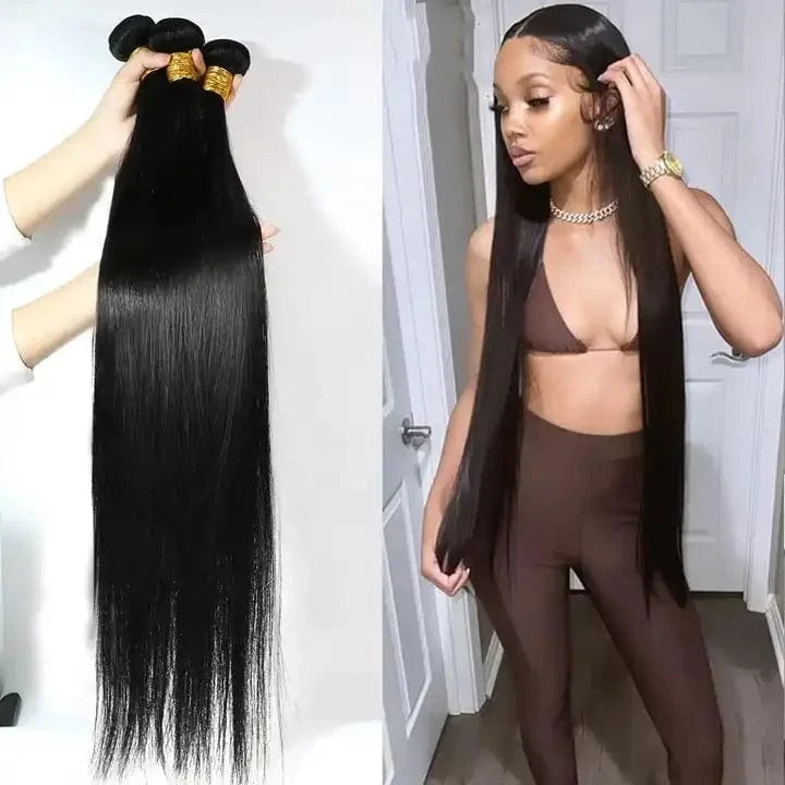 Straight Human Hair Bundles 28 30 32 40 Inch,100 Natural Original Raw Indian Human Hair weave Bundles with hd frontal