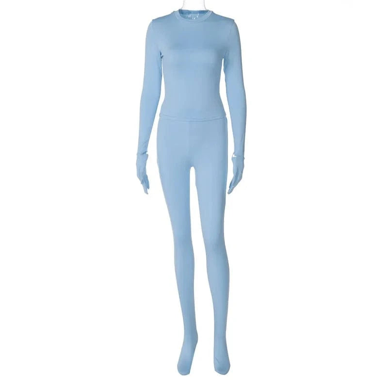 Streetwear Fashion Fall Winter Spring Casual Plain Lady Bodycon Long Sleeve Top 2 Two Piece Pants Set Women's Sets