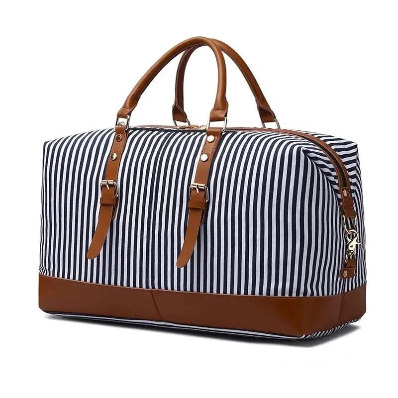 stripe Overnight Carry On Travel Luggage Cabin Bags Set With Toiletry Makeup Bag Canvas Tote Duffel Bag
