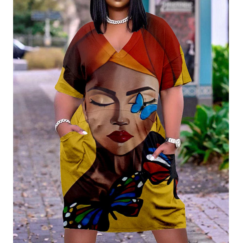 Summer African Women Custom Printing Casual Loose Beach Dress Plus Size