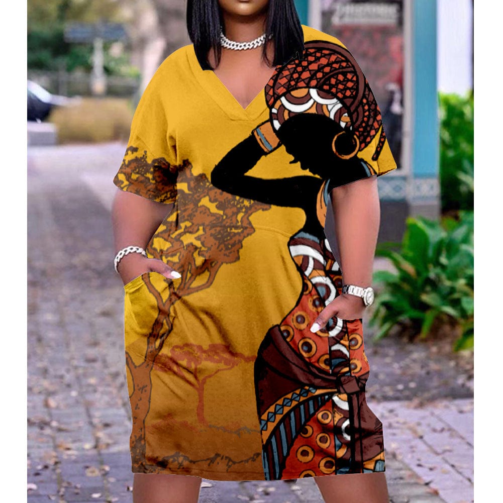 Summer African Women Custom Printing Casual Loose Beach Dress Plus Size