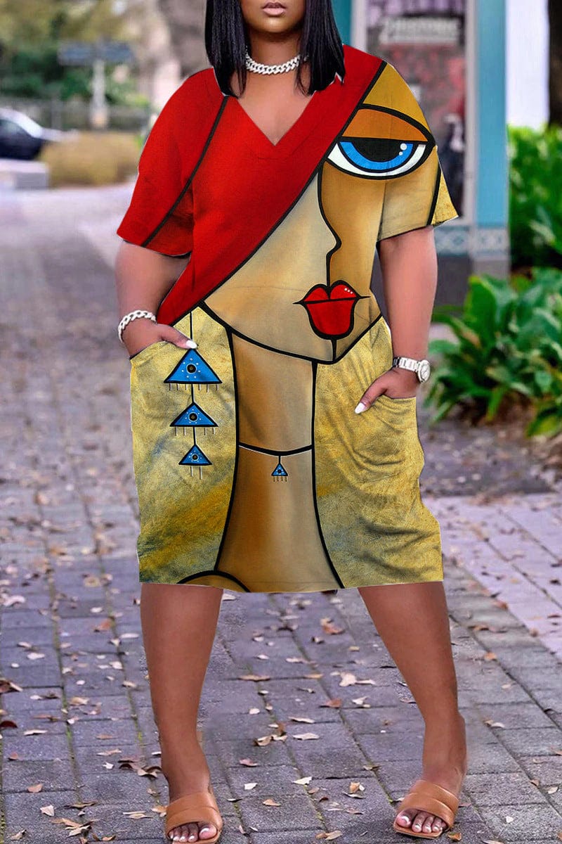 Summer African Women Custom Printing Casual Loose Beach Dress Plus Size