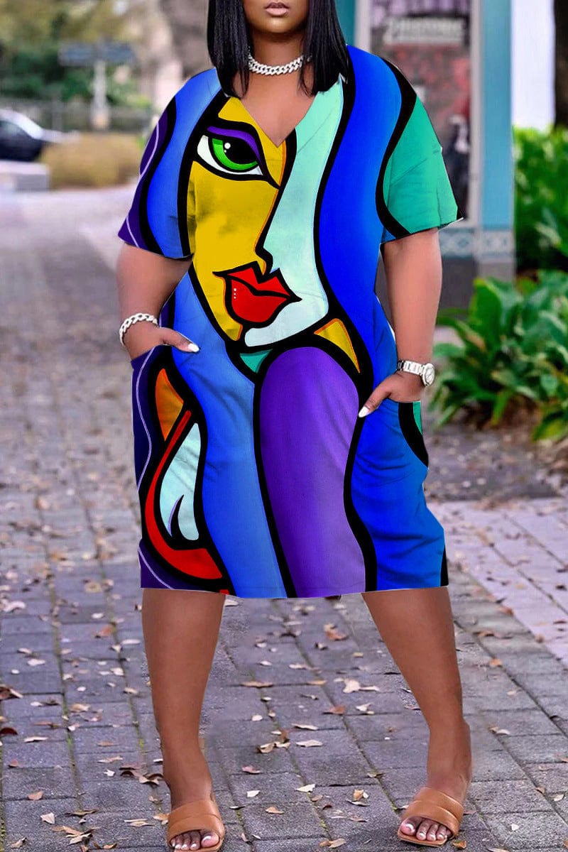 Summer African Women Custom Printing Casual Loose Beach Dress Plus Size