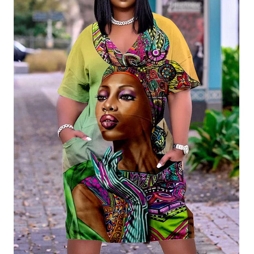Summer African Women Custom Printing Casual Loose Beach Dress Plus Size