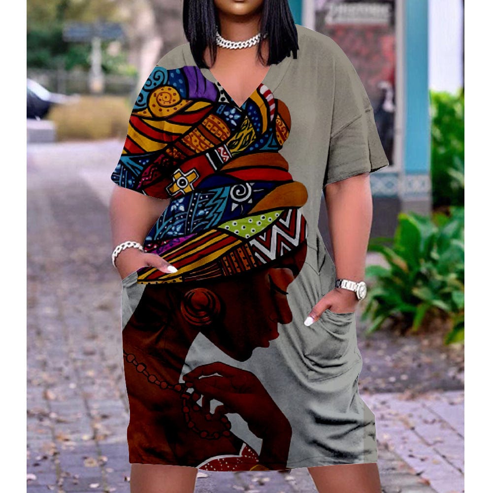 Summer African Women Custom Printing Casual Loose Beach Dress Plus Size
