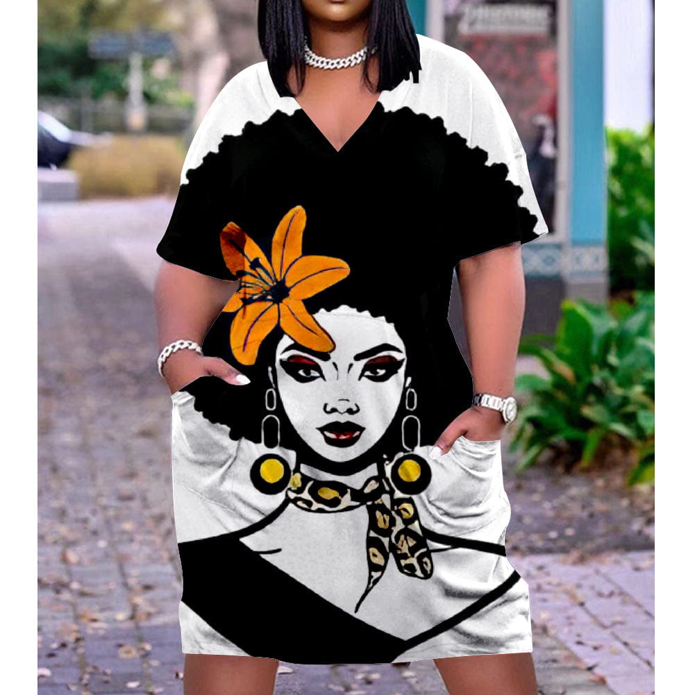 Summer African Women Custom Printing Casual Loose Beach Dress Plus Size