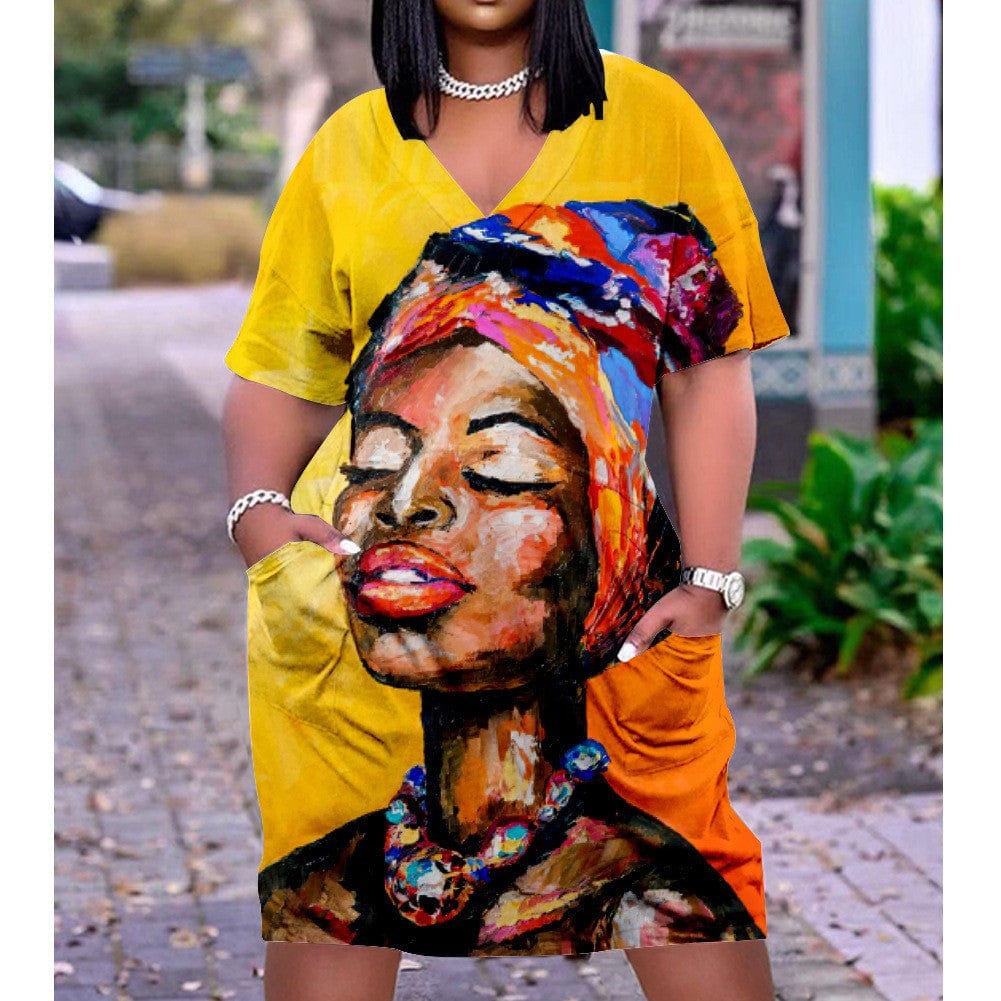 Summer African Women Custom Printing Casual Loose Beach Dress Plus Size