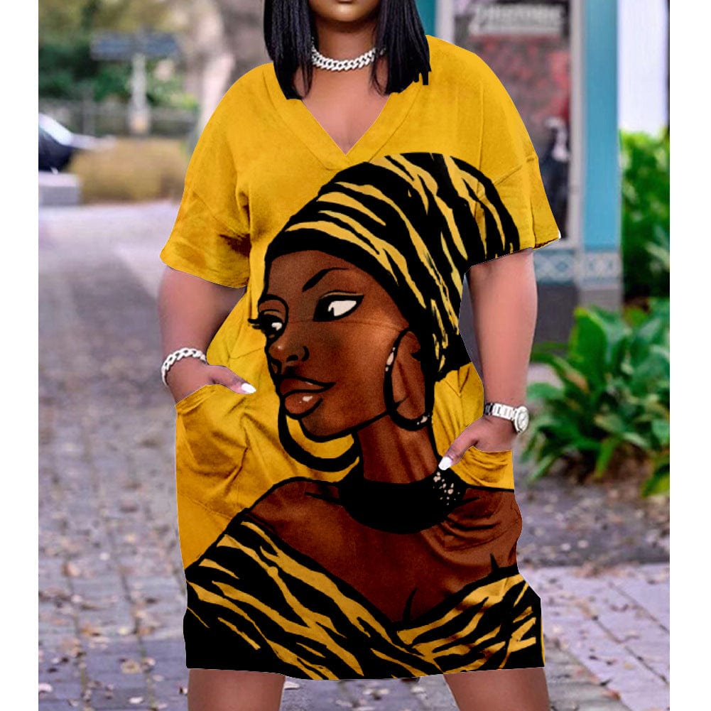 Summer African Women Custom Printing Casual Loose Beach Dress Plus Size