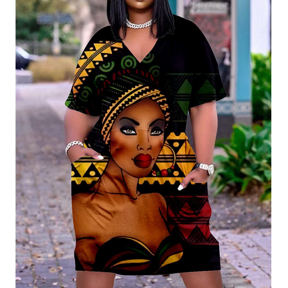 Summer African Women Custom Printing Casual Loose Beach Dress Plus Size