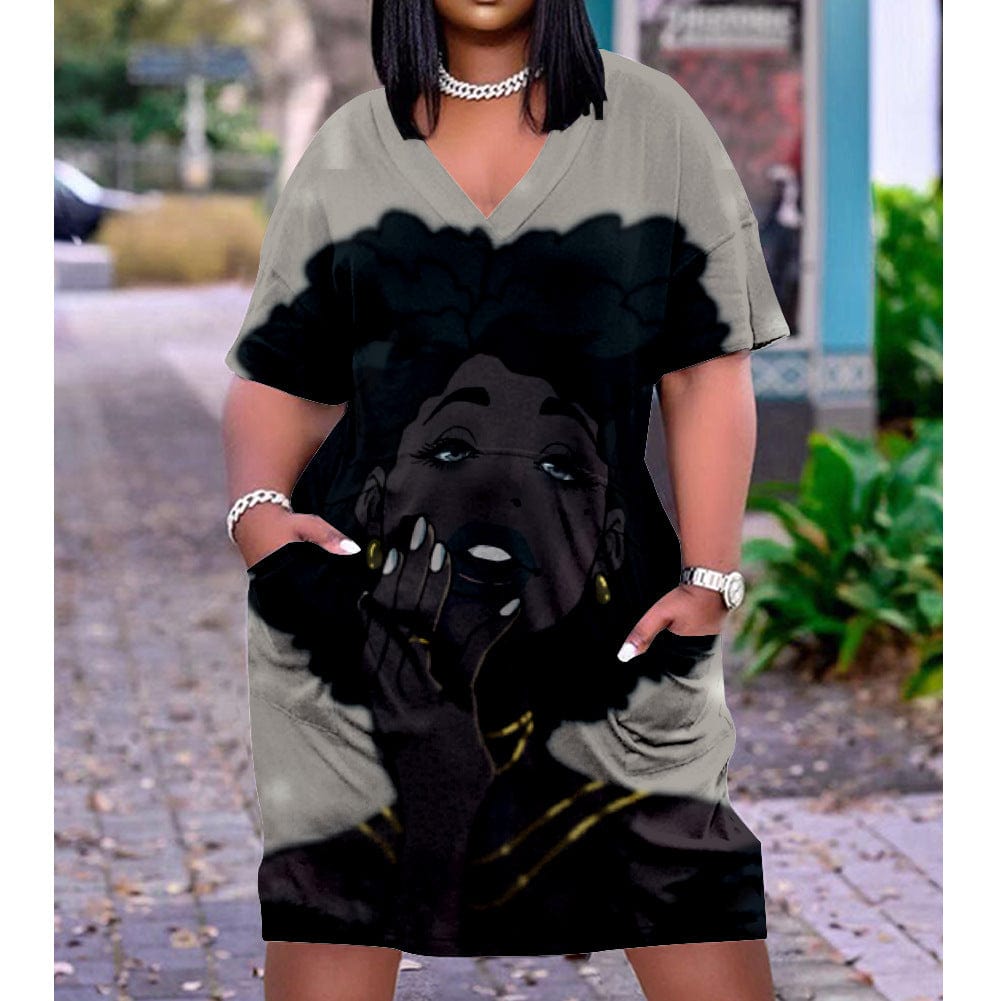 Summer African Women Custom Printing Casual Loose Beach Dress Plus Size