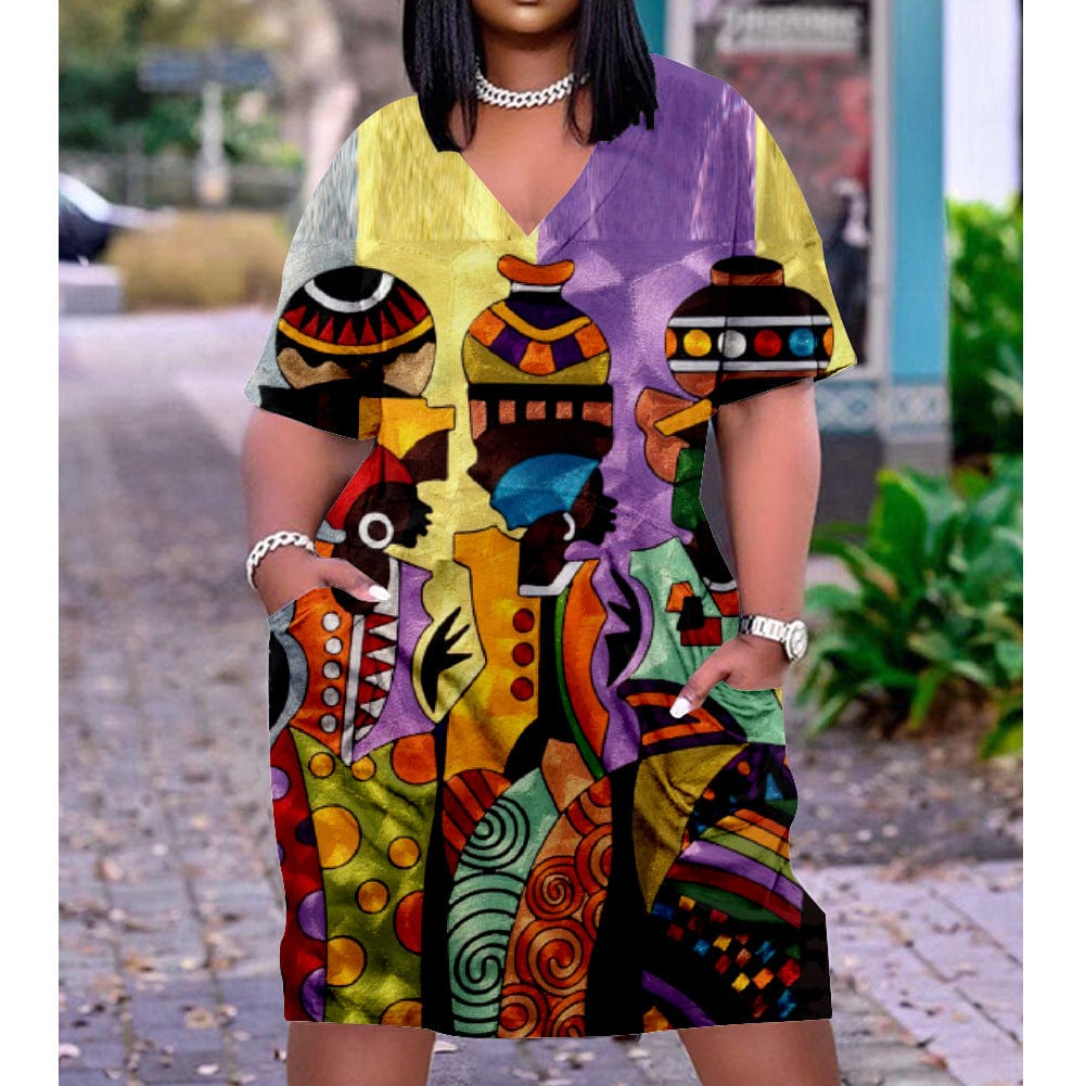 Summer African Women Custom Printing Casual Loose Beach Dress Plus Size