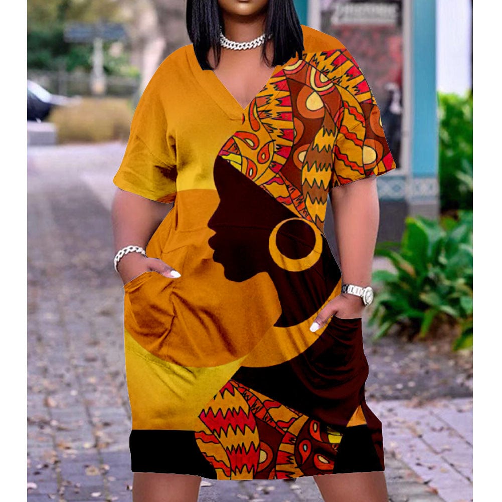 Summer African Women Custom Printing Casual Loose Beach Dress Plus Size