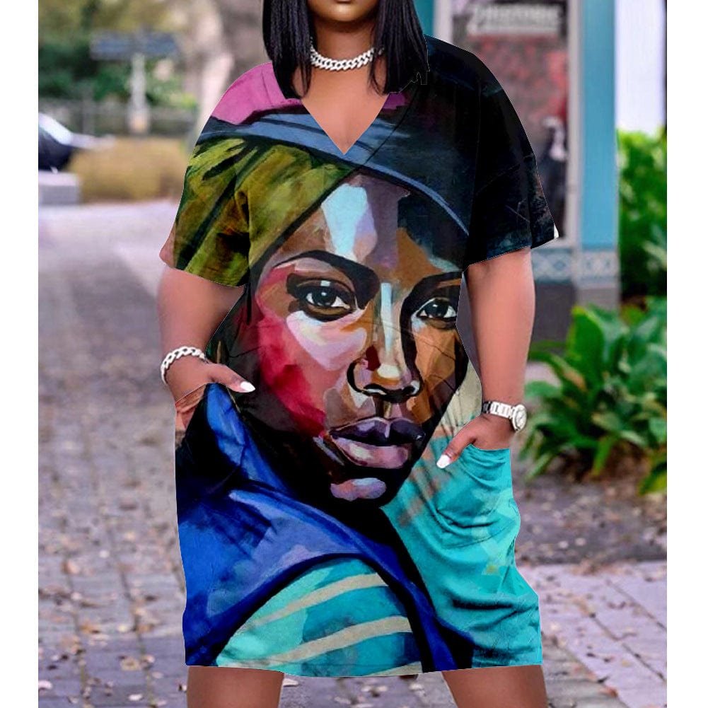 Summer African Women Custom Printing Casual Loose Beach Dress Plus Size
