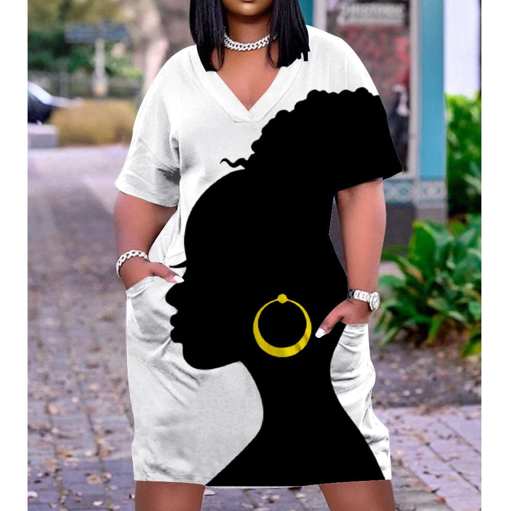 Summer African Women Custom Printing Casual Loose Beach Dress Plus Size