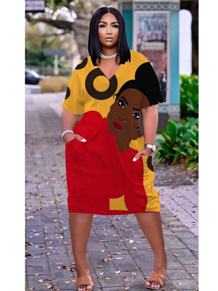 Summer African Women Custom Printing Casual Loose Beach Dress Plus Size