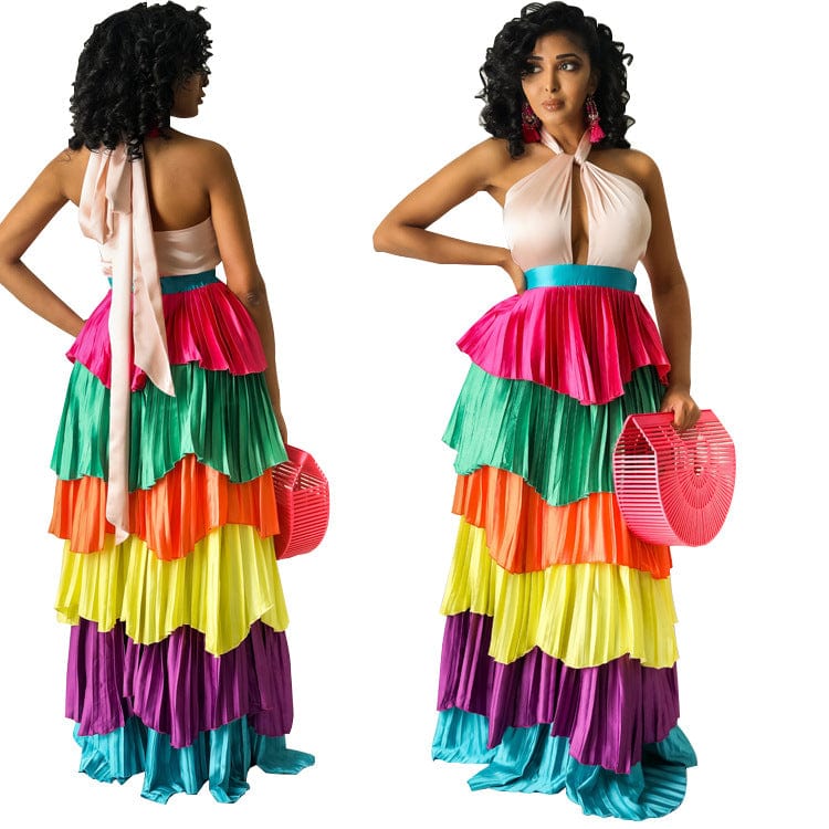 Summer Backless Sexy Chic Bohemian Halter Colorful Women Casual Dress