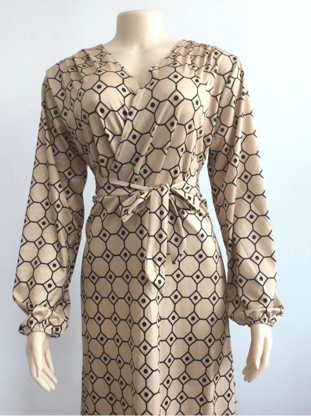 Summer Elegant V Neck Printed Geometric Waist Belt Casual Dress Women