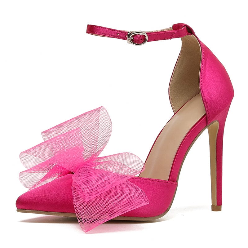 Summer Fashion Bow Decoration 2022 Classic Pointed Buckle Silk Solid Color High-heeled Pump Sandals 35-42 Women's Shoes