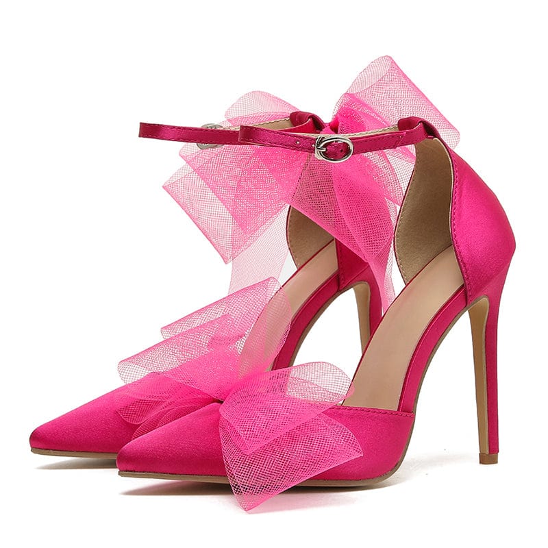 Summer Fashion Bow Decoration 2022 Classic Pointed Buckle Silk Solid Color High-heeled Pump Sandals 35-42 Women's Shoes