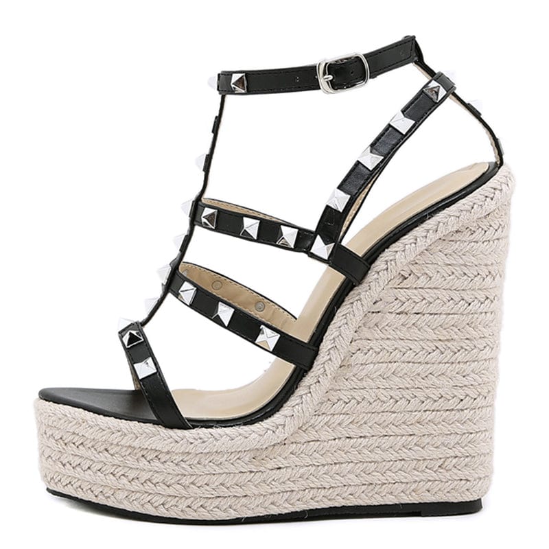 Summer Fashion  Peep Toe Rivet Decoration 2022 New Wedges Heel Casual Beach Sandals Ankle Buckle Strap Size 35-42 Women Shoes