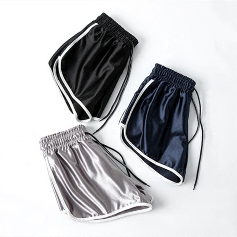 Summer home shorts bright smooth silk sports shorts women's sexy white edge loose High Waist Wide Leg Pants