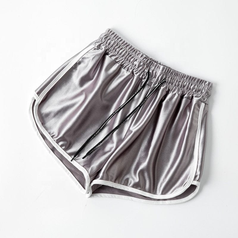 Summer home shorts bright smooth silk sports shorts women's sexy white edge loose High Waist Wide Leg Pants