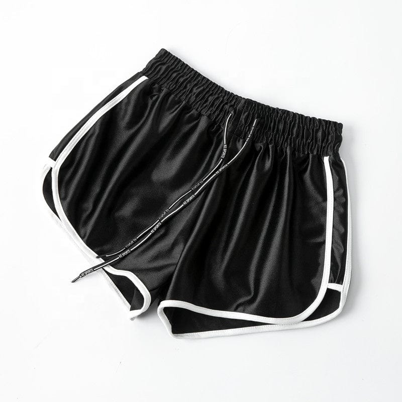 Summer home shorts bright smooth silk sports shorts women's sexy white edge loose High Waist Wide Leg Pants