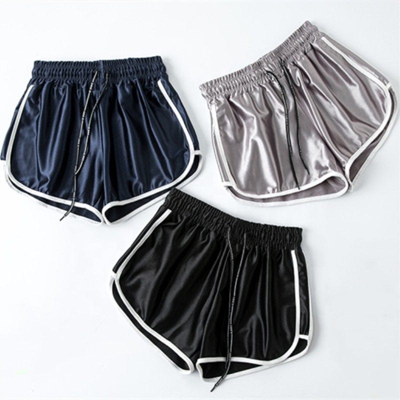 Summer home shorts bright smooth silk sports shorts women's sexy white edge loose High Waist Wide Leg Pants