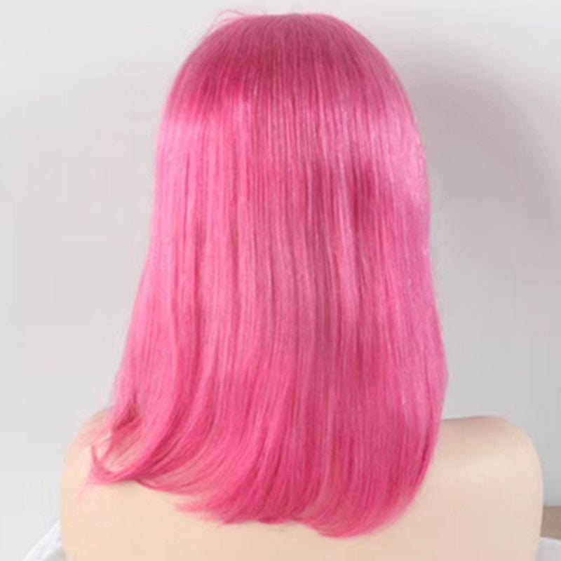 summer hot sale pink color short bob hair 100 human hair for european white women wholesale jewish wig hd lace frontal wig