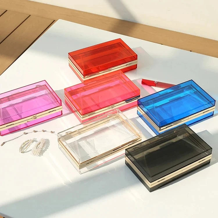 Summer ladies transparent boxed purse women clear acrylic evening clutch bag