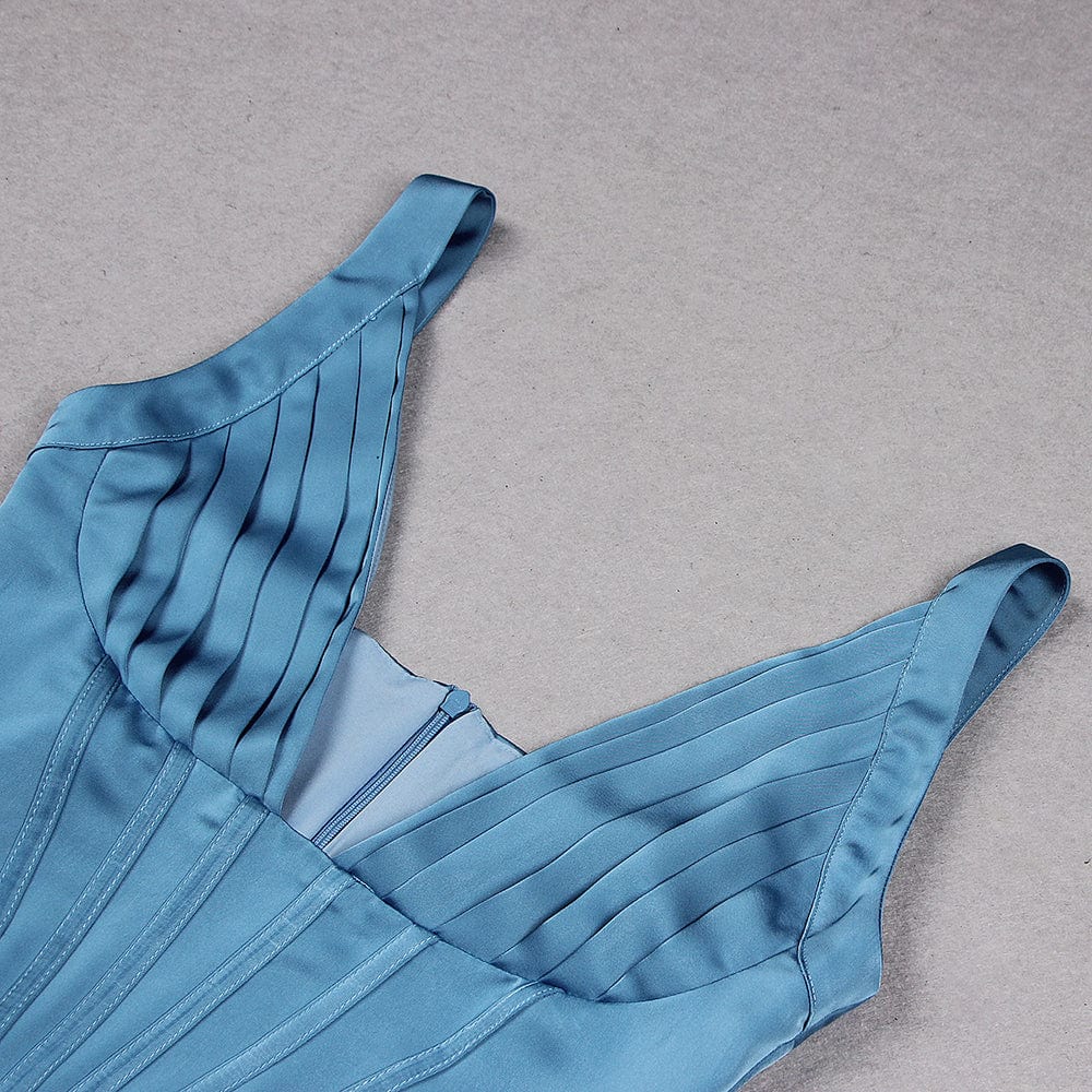 Summer New Deep V Suspenders Pleated High Waist Open Fork Ladies Temperament Dress