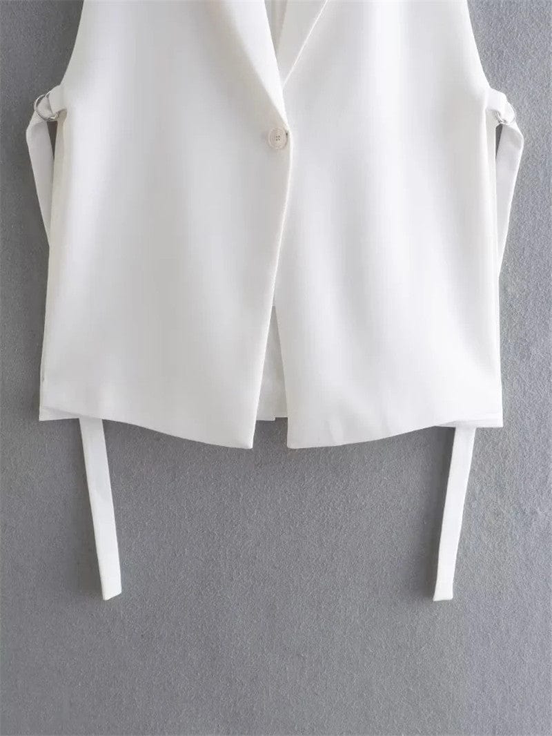 Summer New Fashion Vintage Suit Vest Ladies Elegant Sleeveless Business Blazers Top Casual Women's Vest Waistcoat