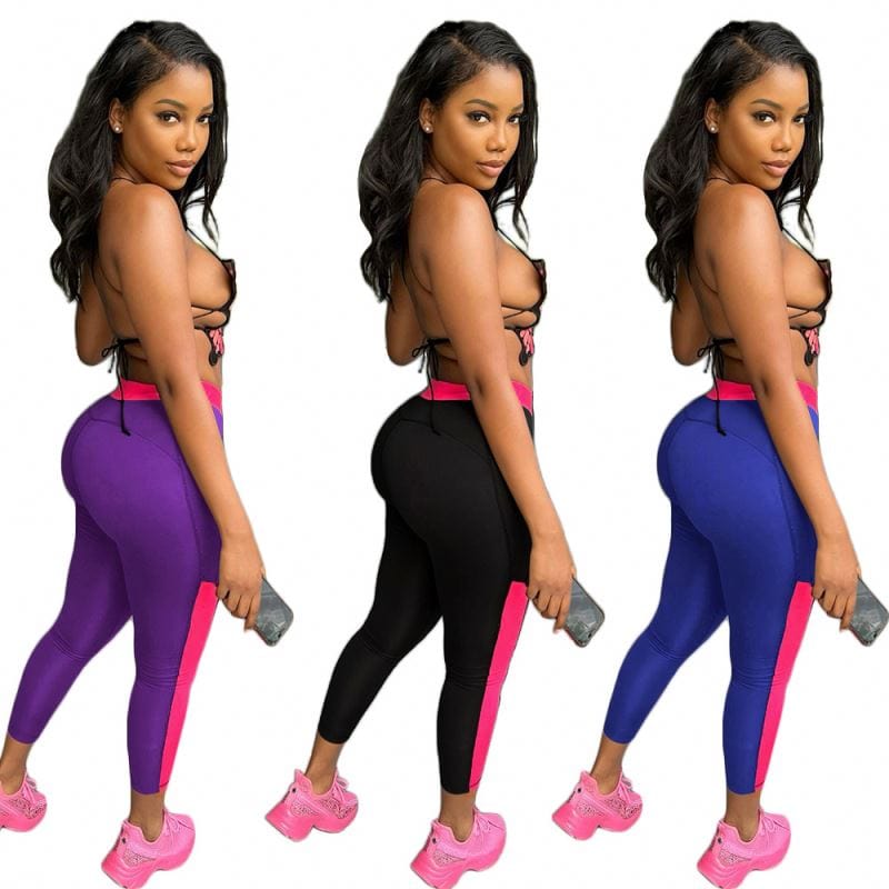 Summer New Women's sexy Butterfly Print Sleeveless Sling Top Color Block Stretch Pencil Pants Two Piece Set Women Clothing