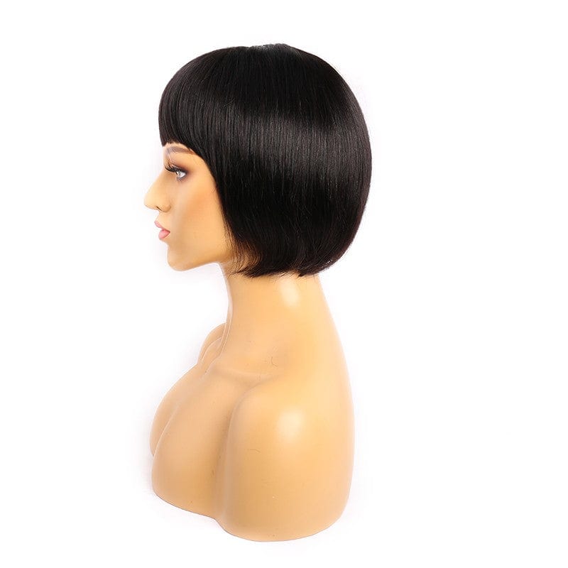 Summer Pop Natural Color Human Hair Wig For Women Raw Hair None Lace Short Machine Made Pixie Cut Wig For Beauty Lady