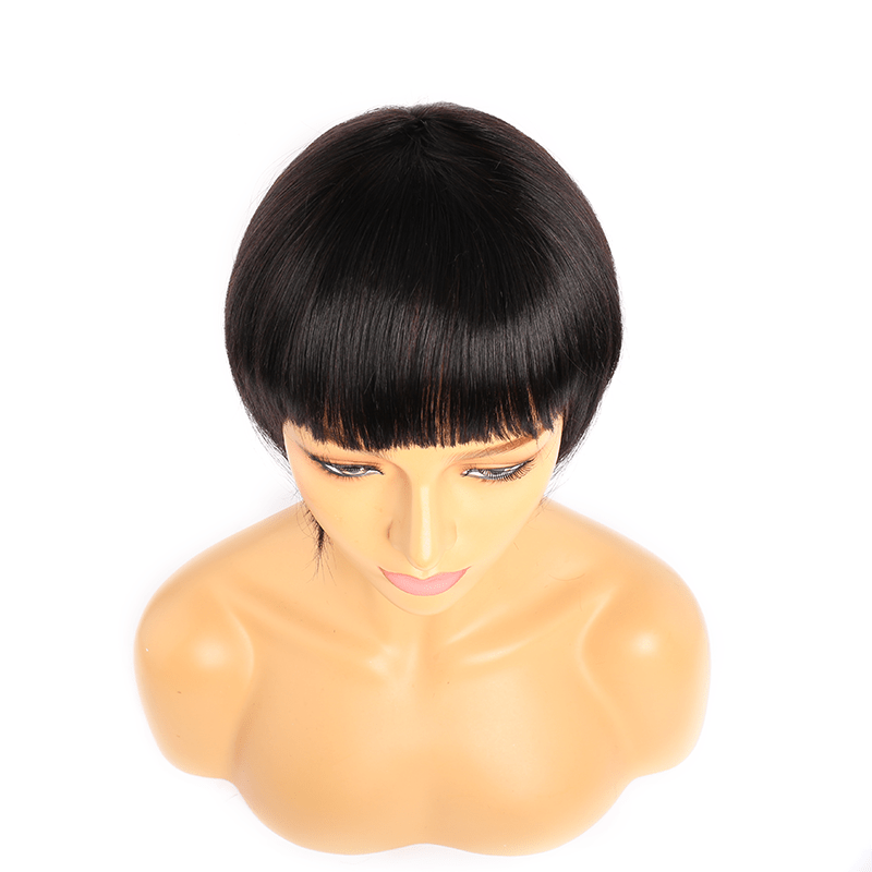 Summer Pop Natural Color Human Hair Wig For Women Raw Hair None Lace Short Machine Made Pixie Cut Wig For Beauty Lady