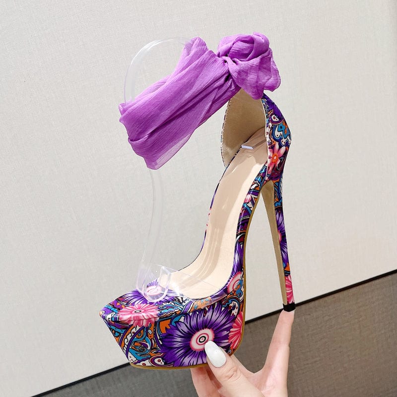 Summer PVC Platform Lace 2022 Fashion Narrow Band Butterfly-Knot Sandals Party Mixed Colors Rome Thin Heel 35-42 Women Shoes