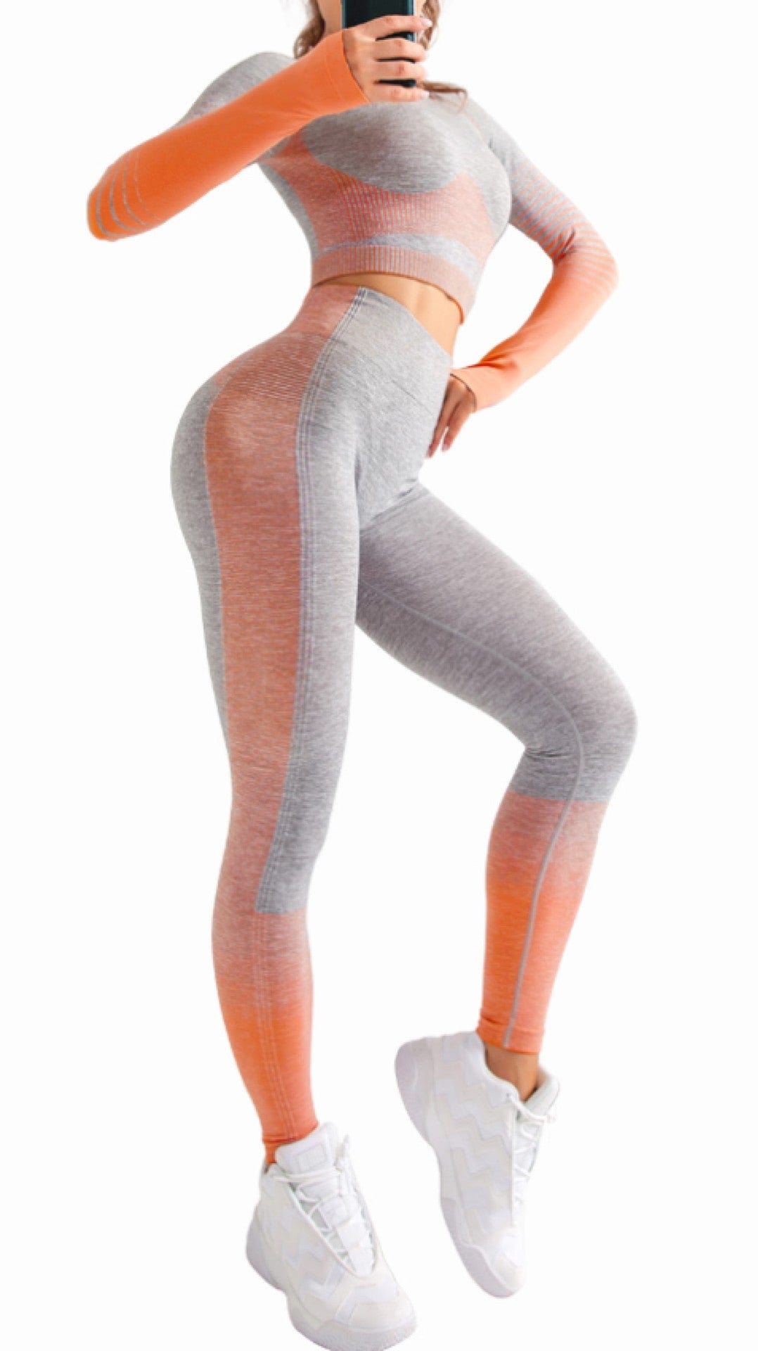 Summer Seamless Rib Yoga Set Sport Outfits Women Two 2 PCS Dry Fit Tight Long Sleeve Crop Top Leggings Workout Gym Suit Fitness