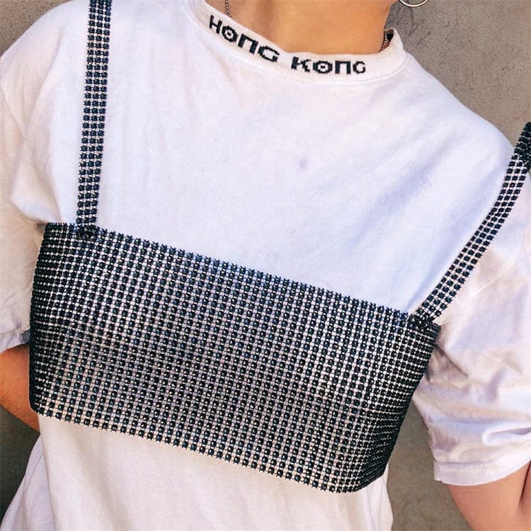 Summer Sexy Tank Top Women Shiny Diamond Glitter Sequins Camisole Bustier Sexy Clubwear Crop Tops