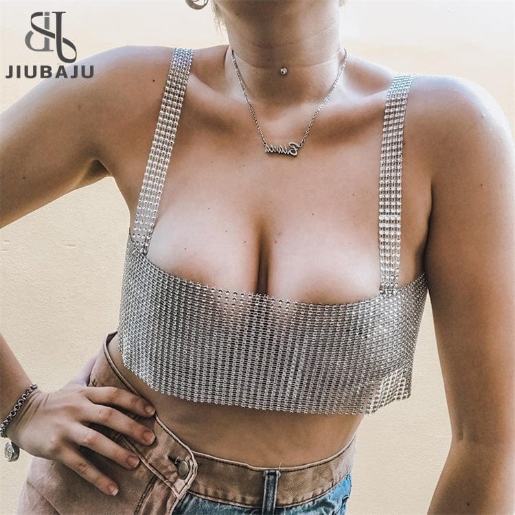Summer Sexy Tank Top Women Shiny Diamond Glitter Sequins Camisole Bustier Sexy Clubwear Crop Tops