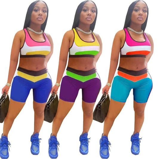 Summer Sexy Two Piece Short Set Women Clothing Tracksuit Ladies Crop Tank Top Biker Shorts 2Piece Sports Jogger Outfits
