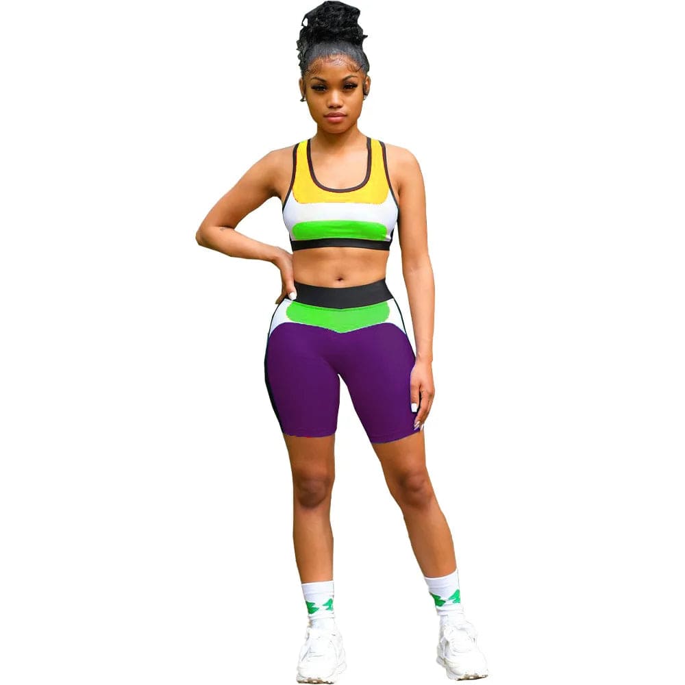 Summer Sexy Two Piece Short Set Women Clothing Tracksuit Ladies Crop Tank Top Biker Shorts 2Piece Sports Jogger Outfits