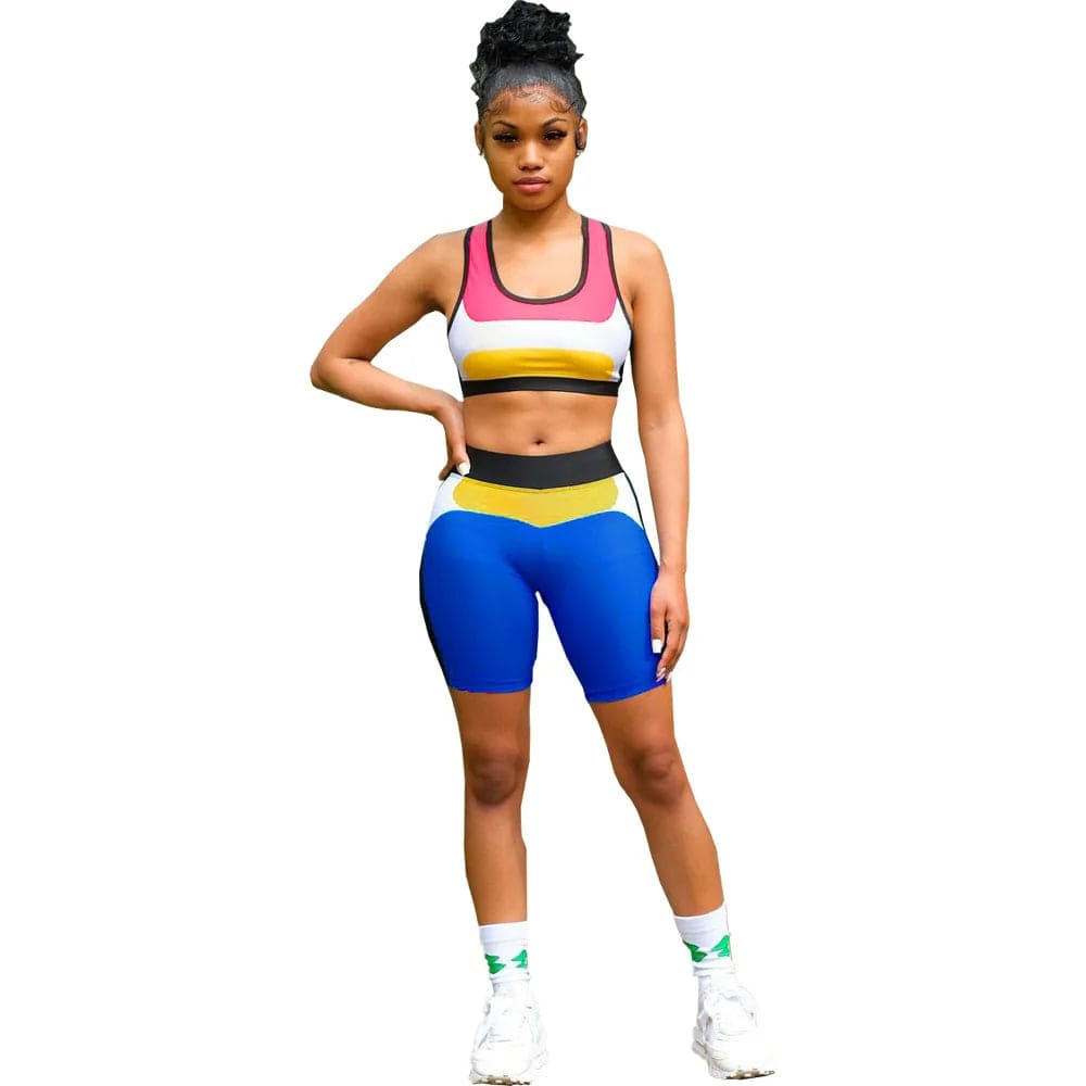 Summer Sexy Two Piece Short Set Women Clothing Tracksuit Ladies Crop Tank Top Biker Shorts 2Piece Sports Jogger Outfits